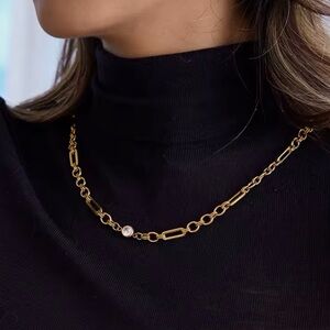 Gold plated stainless steel link necklace with stone